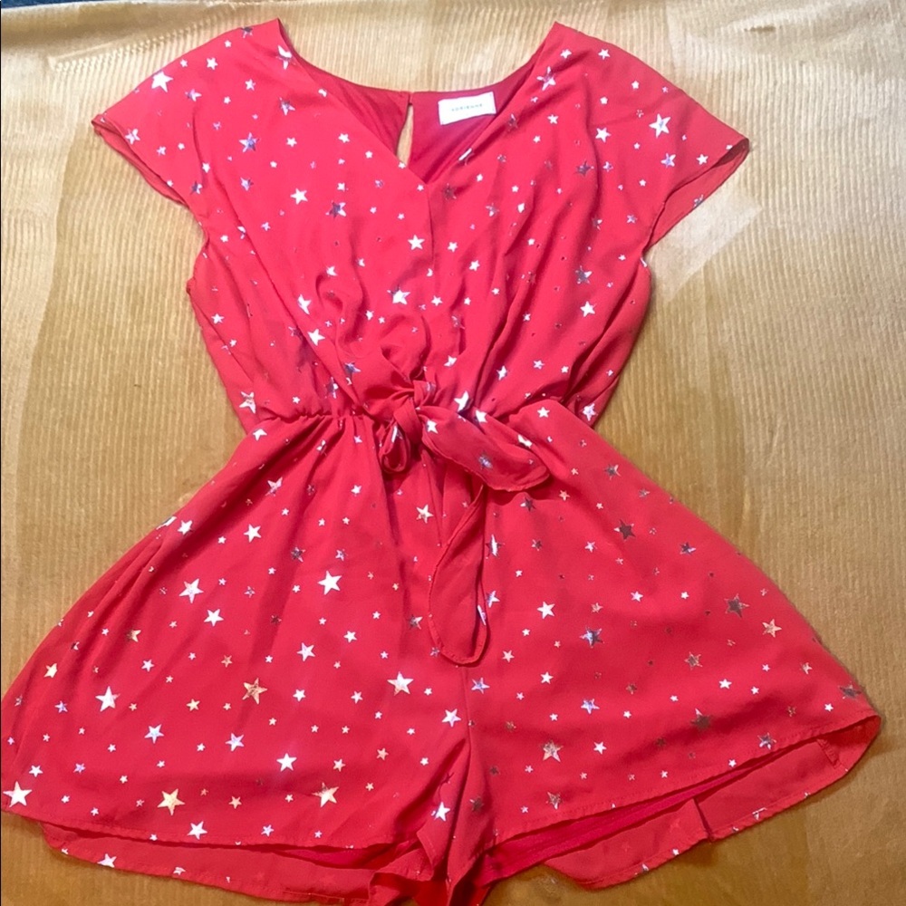 Adrienne Red and White Starry One Piece with Tie Waist
